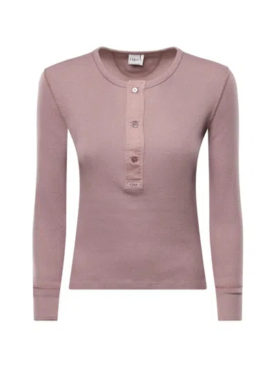 Chloé Crewneck Sweater With Logo-label In Purple