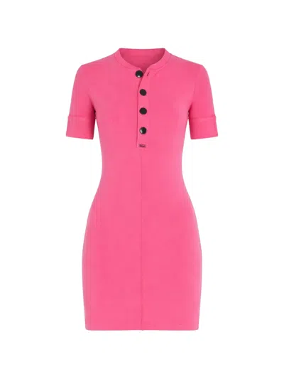Chloé Ribbed Cotton Henley Mini Dress In Pink
