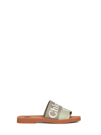 Chloé Ribbons And Contrast Logo High-top Sandals In Green