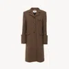 Chloé Riding Coat In Houndstooth Wool Grey Size 10 85% Wool, 15% Polyamide, Horn Bubalus Bubalis, Farmed,  In Brown