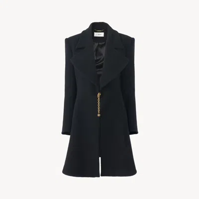 Chloé Riding Coat In Wool Bouclette Black Size 6 89% Virgin Wool, 10% Polyamide, 1% Elastane