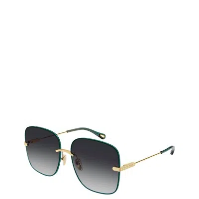 Chloé Rimless Metal Sunglasses With Grey Gradient Lens In Gold In Blue