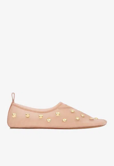 Chloé Rita Stud Embellished Mesh Flats In Neutral