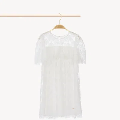 Chloé Robe À Manches Courtes Femme Blanc Taille 10 100% Coton In White