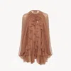 Chloé Robe Cape Tunique Volantée En Mousseline De Soie Femme Rouge Taille 36 100% Soie, Pinctada Maxima, F In Red