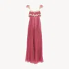 Chloé Robe Longue Fluide En Mousseline De Soie Et Dentelle In Pink