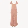 Chloé Gathered Long Ruffled Dress In Silk Mousseline In Brown
