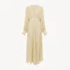 Chloé Robe Longue Froncée En Soie Jacquard Femme Laiton Doré Taille 38 100% Soie