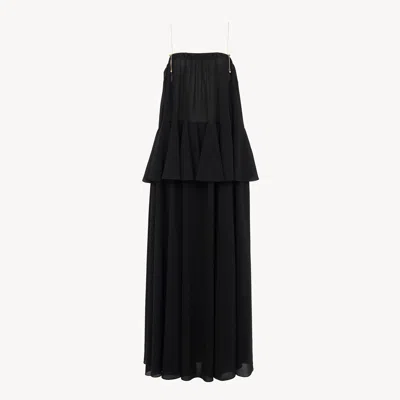 Chloé Organic Silk Georgette Peplum Maxi Dress In Black