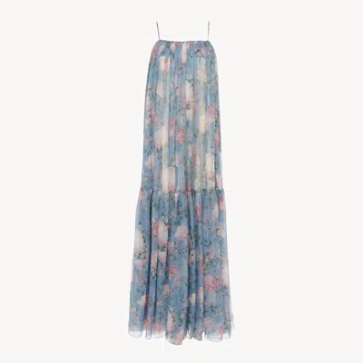 Chloé Sleeveless Long Dress In Silk Mousseline In Blue
