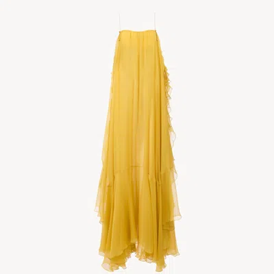 Chloé Sleeveless Long Dress In Silk Mousseline In Yellow