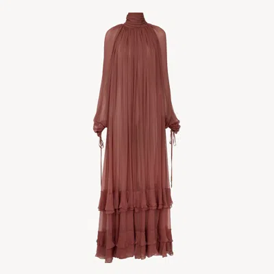 Chloé Oversized Gathered Silk Maxi Dress In Bordeaux