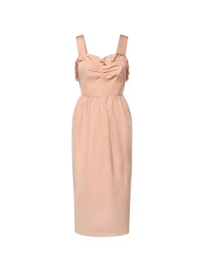 Chloé Robe Ruffled Ruched Midi Dress In Pink