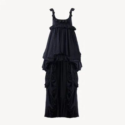Chloé Robe Sans Manches Asymétrique En Georgette De Soie Et Lurex In Black