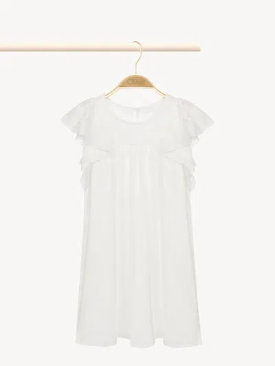 Chloé Robe Volantée Fille Blanc Taille 10 100% Coton