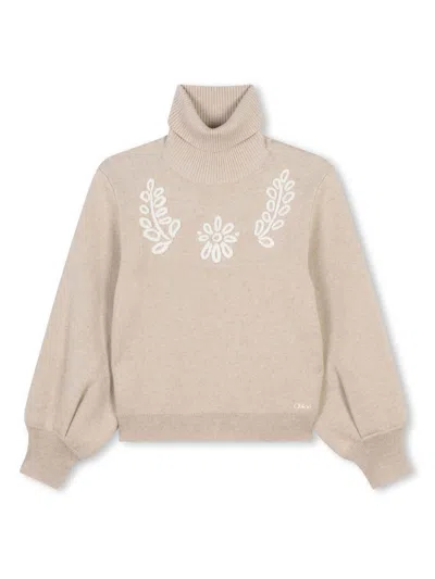 Chloé Kids' Roll-neck Knitted Jumper In Neutral