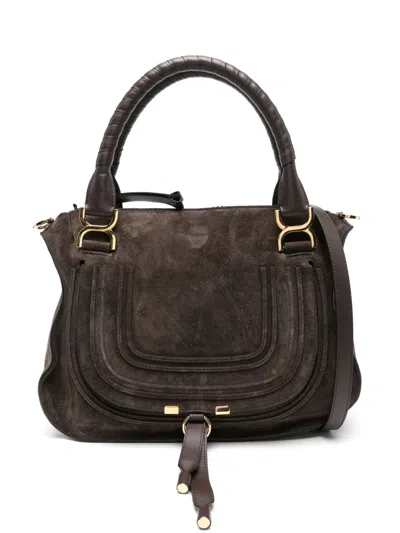 Chloé Rolled-handle Suede Tote Bag In Brown
