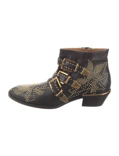 Pre-owned Chloé Romanstud Leather Western Boots In Black
