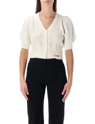 CHLOÉ CHLOÉ WOOL AND CASHMERE PUFF-SLEEVE V-NECK CARDIGAN