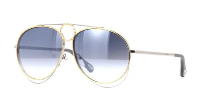 Pre-owned Chloé Romie Ce144s Silver Gold/blue Shaded Flash (050) Sunglasses