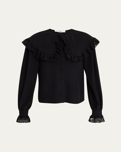 Chloé Roscini Lace-trim Silk Blouse In Brown