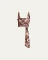 Chloé Rose Print Cropped Silk Top In Maroon Pink