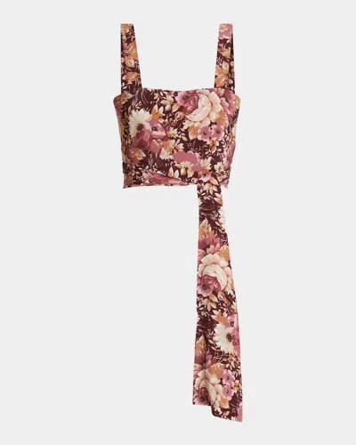 CHLOÉ ROSE PRINT CROPPED SILK TOP