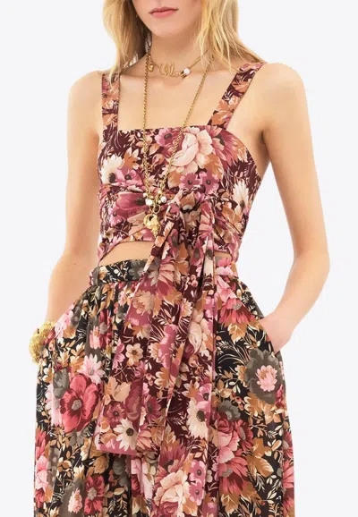 Chloé Rose Print Front-tie Sleeveless Top