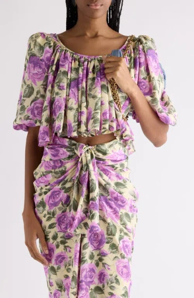 Chloé Rose Print Silk Crop Top In Multi