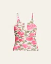 Chloé Cotton Henley Tank Top With All-over Floral Pattern In Pink