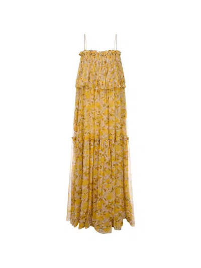 Chloé Rose-print Tiered Ruffle Maxi Dress In Multi