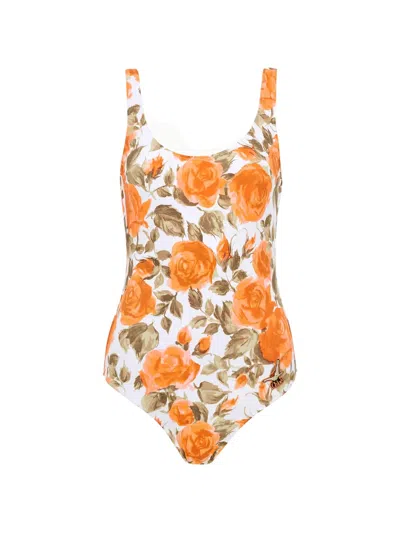 Chloé One Piece Swimsuit Rose Print Bow Back In Multi