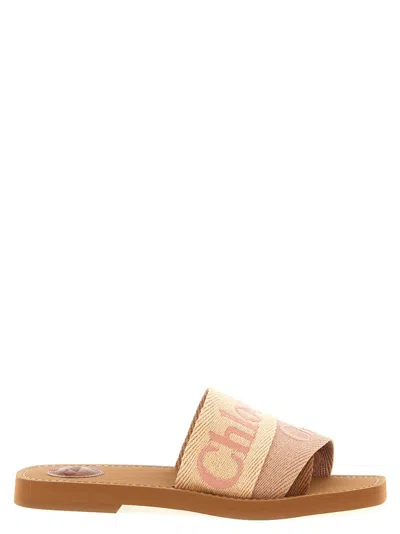 Chloé Rosewood Brown Logo Sandals In Pink