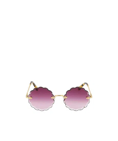 Chloé Rosie Round Frame Metal Sunglasses In Pink