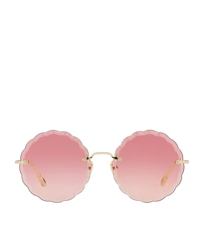 Chloé Ch0047s Metal Scalloped Round-frame Sunglasses In Pink Grad