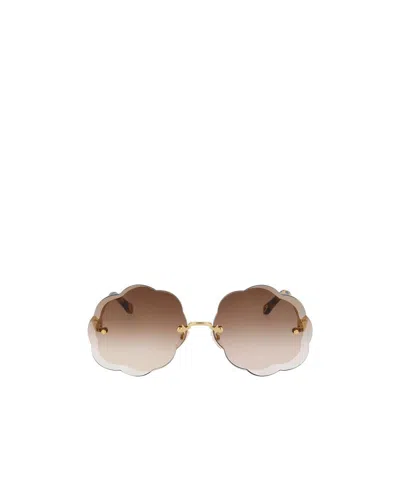 Chloé Rosie Scalloped Round-frame Sunglasses In Nude