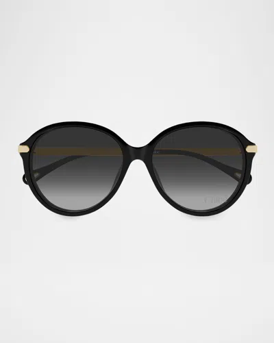 Chloé Round Acetate & Metal Sunglasses In Black