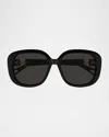 Chloé Round Acetate Sunglasses In Shiny Solid Black