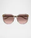 Chloé Round Acetate Sunglasses In Shiny Transparent Taupe