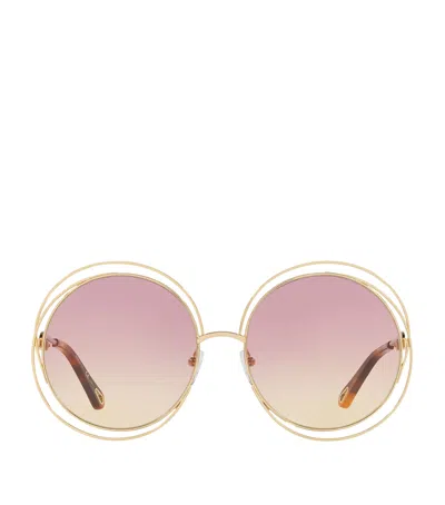 Chloé Logo-engraved Round-frame Sunglasses In Pink Grad