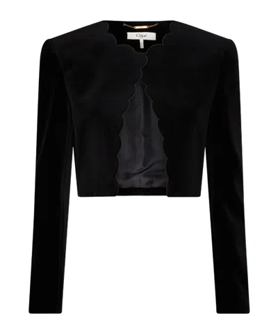 Chloé Round-collar Long-sleeve Casual Jacket In Black