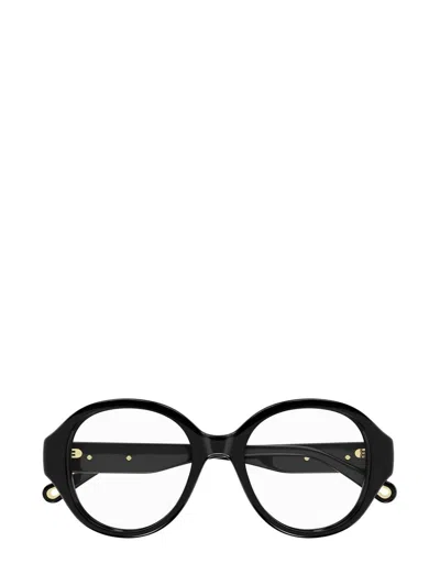 Chloé Round Frame Glasses In 001 Black Black Transpare