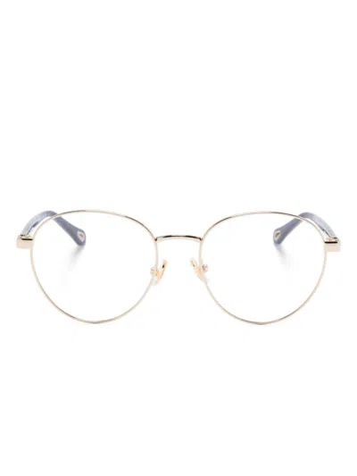 Chloé Round-frame Glasses In Gold-blue-transparent