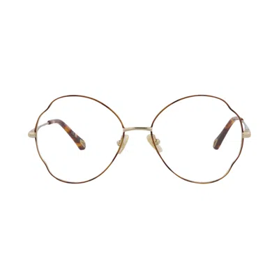 Pre-owned Chloé Round Frame Metal Optical Frames 'havana/gold/transparent' | Brown | Women's Size Onesize