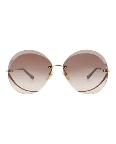 Chloé Ch0045s Round-frame Metal Sunglasses In Gold