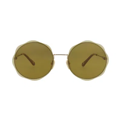 Pre-owned Chloé Round Frame Metal Sunglasses 'gold/green' | Women's Size Onesize