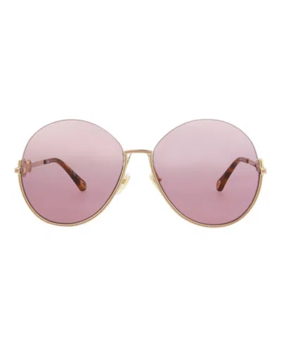 Chloé Round-frame Metal Sunglasses With Soft Pink Lenses