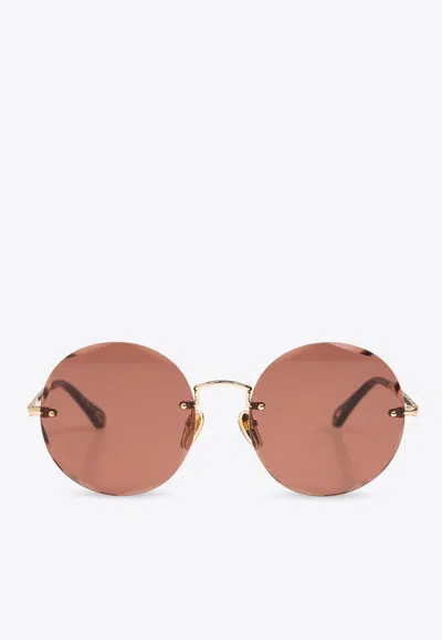 CHLOÉ ROUND-GEOMETRIC LENSES METAL SUNGLASSES