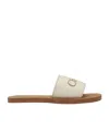 Chloé Logo Embossed Denim Slides In White