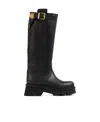 Chloé Leather Knee-high Boots With Buckle Detail And Tank Sole In Black